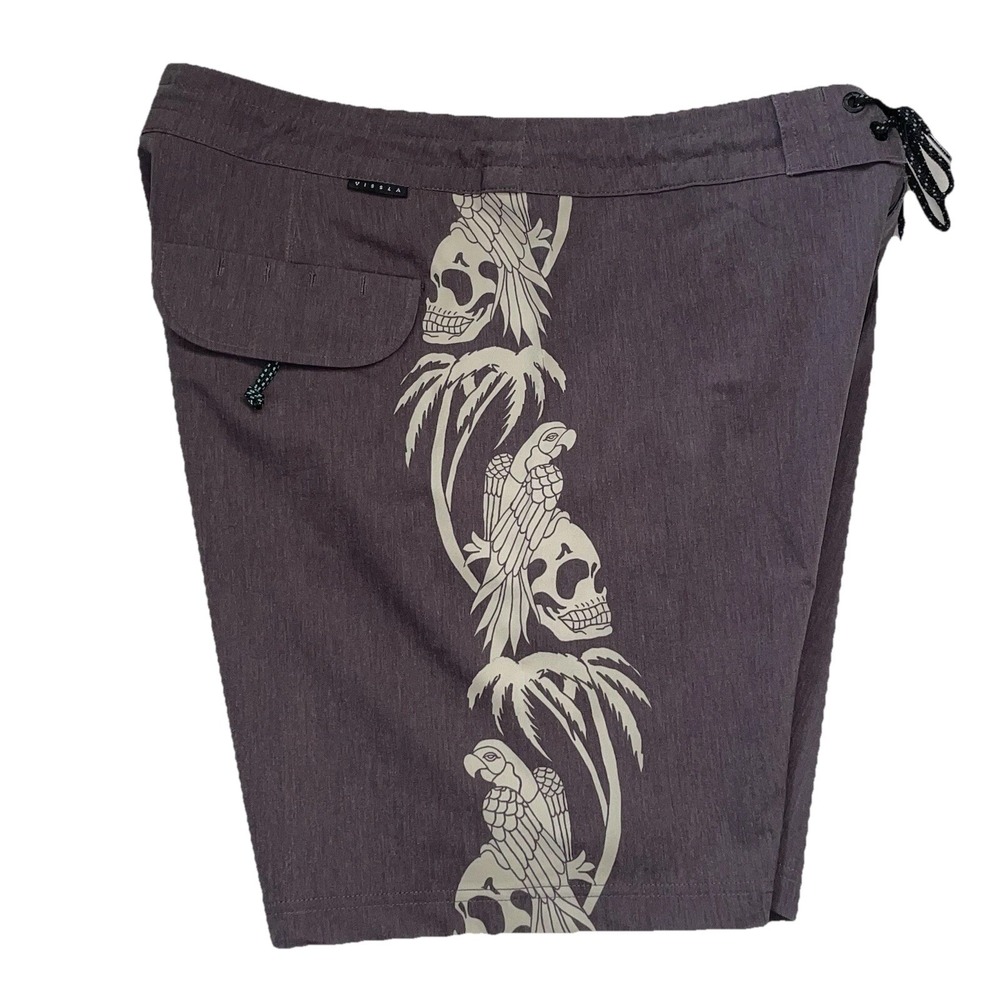 Vissla PARRODISE Board Shorts Mens 32 NWT Skull Parrot Gray 17.5" Stretch Surf